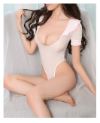 Short-Sleeved Thong Leotard with Crotch Opening