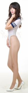 Short-Sleeved Thong Leotard with Crotch Opening