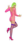 Long-Sleeved Half Net, Half Opaque Minidress (accessories not included)