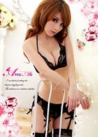 Lace Bra + Bikini Set with Garter Belt and Fishnet Stockings