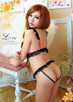 Ruffled Lace Trim Bra + G-String Set
