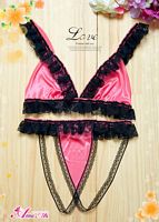 Ruffled Lace Trim Bra + G-String Set